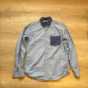 J Crew Men's Blue Button-Down Shirt with Contrast Pocket